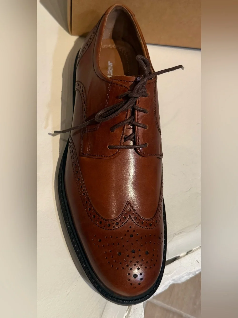 NEW**Johnston & Murphy Men's Tabor Tan Leather Wingtip Derby